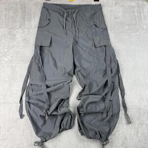 ACD Gray Cargo Parachute Pants Drawstring Utility Techwear Wide Leg M Baggy Y2K